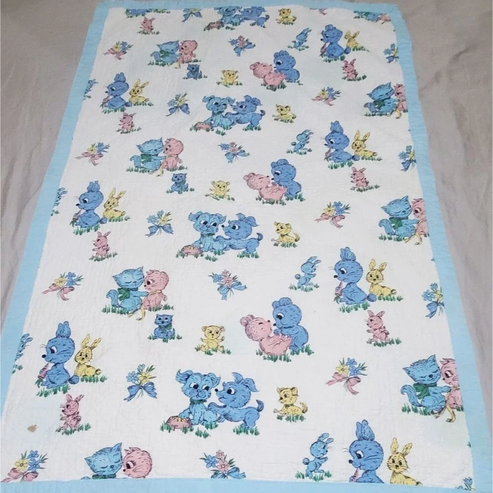 Vintage handmade Animal Puppies Rabbits Baby Unisex Throw Blanket